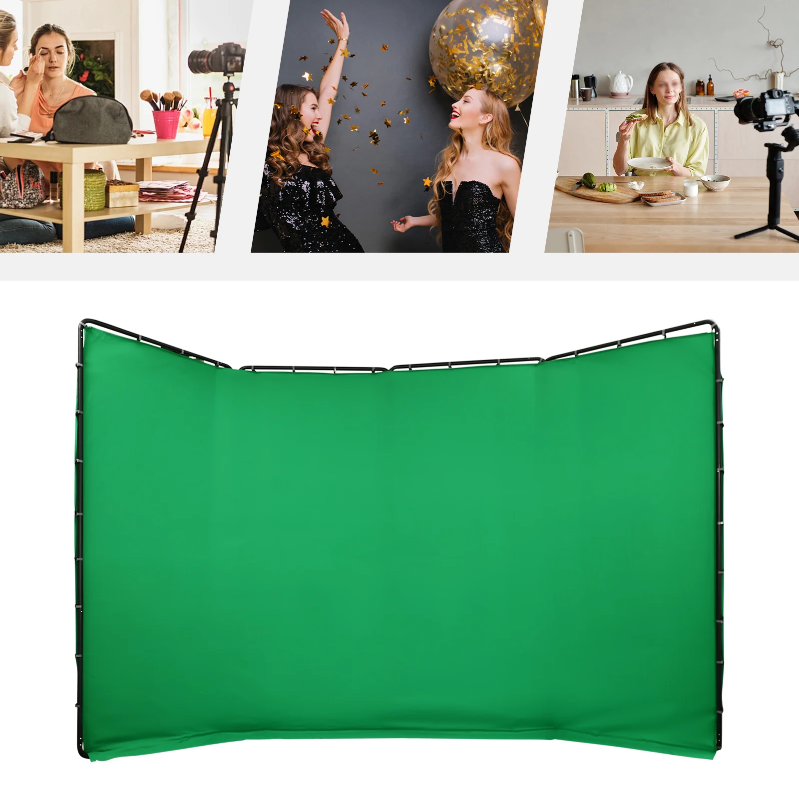4x2.4-meter Photography Backdrop Stand with Green Cloth Quadruple Screen Background Bracket for Live Videos Interviews Parties - Image 6