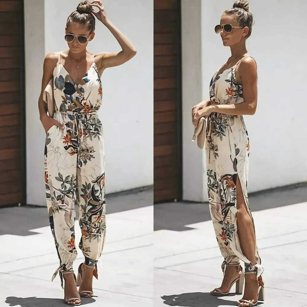 Sexy Backless Casual Deep-V Floral Print Strappy Jumpsuits Romper - Image 3