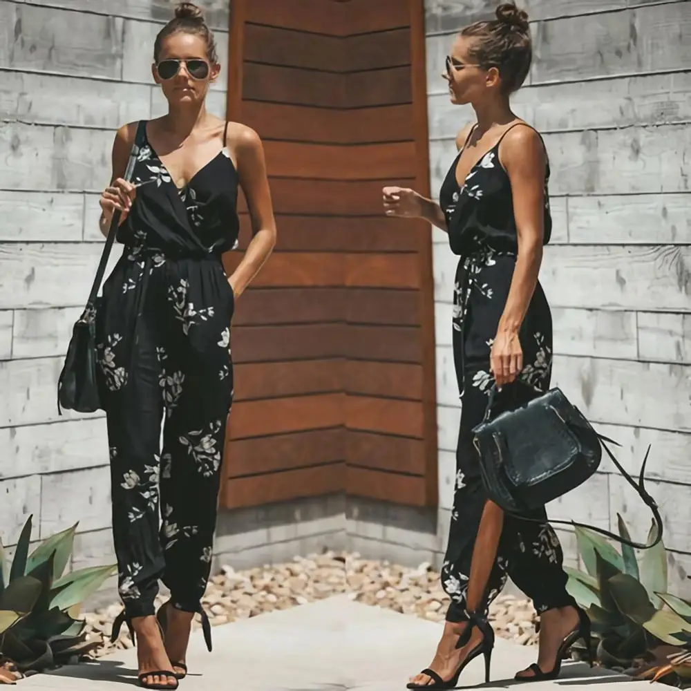 Sexy Backless Casual Deep-V Floral Print Strappy Jumpsuits Romper - Image 5