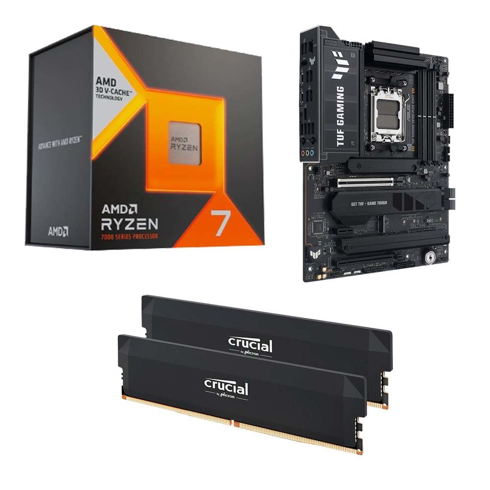 AMD Ryzen 7 7800X3D, ASUS X870E Plus TUF Gaming WiFi AM5, Crucial Pro Overclocking 32GB DDR5-6000 Kit, Computer Build Bundle