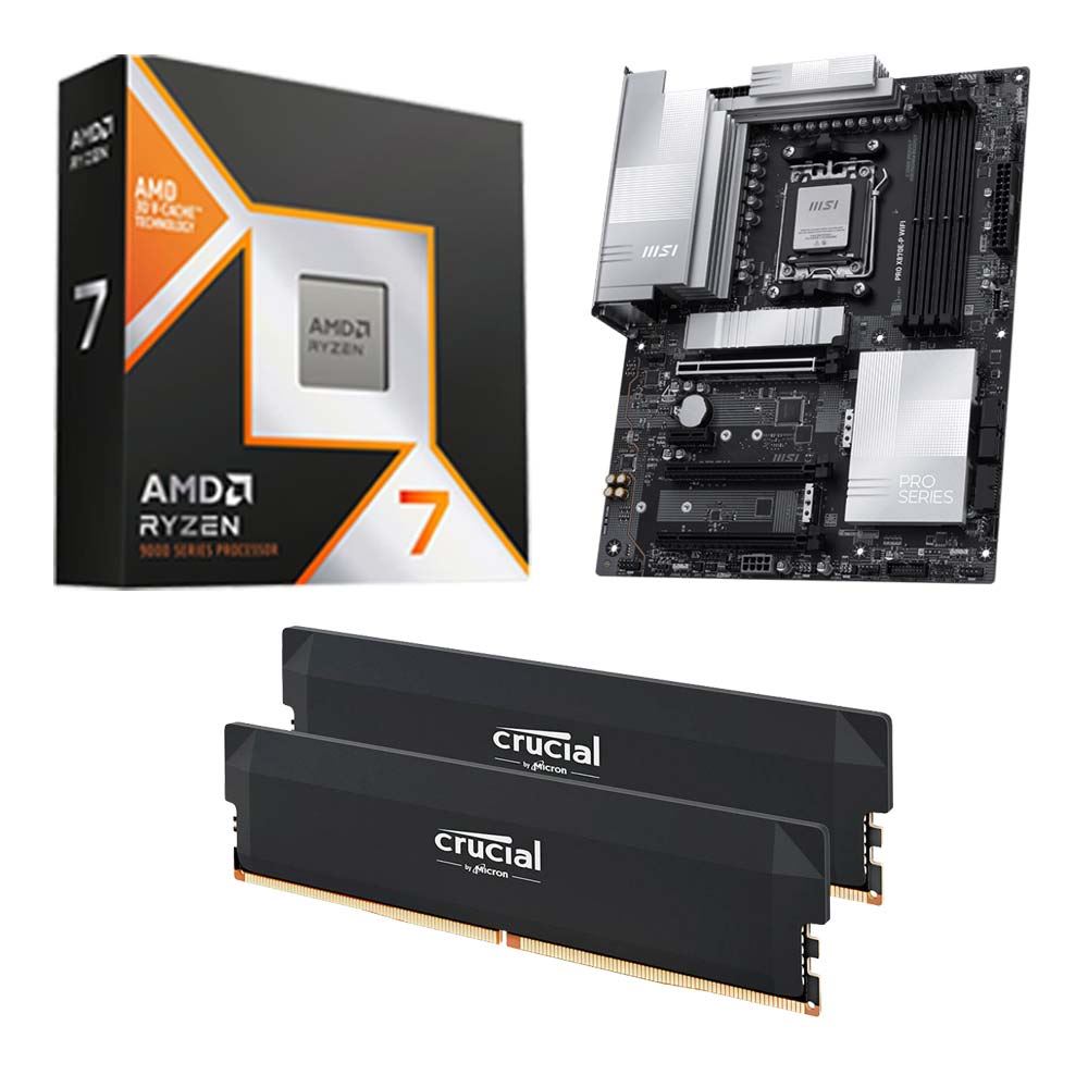 AMD Ryzen 7 9800X3D, MSI X870E-P Pro WiFi, Crucial Pro Overclocking 32GB DDR5-6000 Kit, Computer Build Bundle
