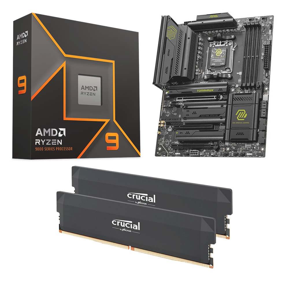 AMD Ryzen 9 9900X, MSI X870E MAG Tomahawk WiFi, Crucial Pro Overclocking 32GB DDR5-6000 Kit, Computer Build Bundle