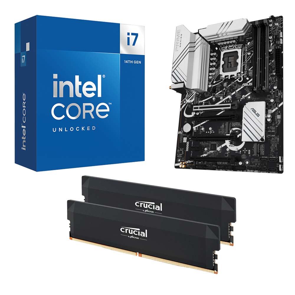 Intel Core i7-14700K, ASUS Z790 Max Gaming WiFi7 LGA 1700, Crucial Pro Overclocking 32GB DDR5-6000 Kit, Computer Build Bundle