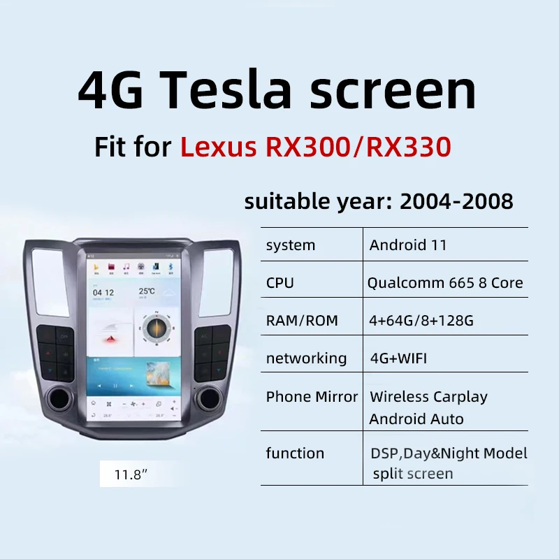 11.8" Android Vertical Style Radio for Lexus RX300 RX330 - Image 4