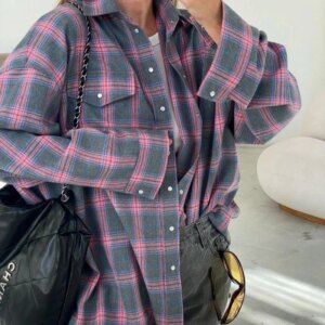 Vintage Oversized Long Sleeve Plaid Shirt